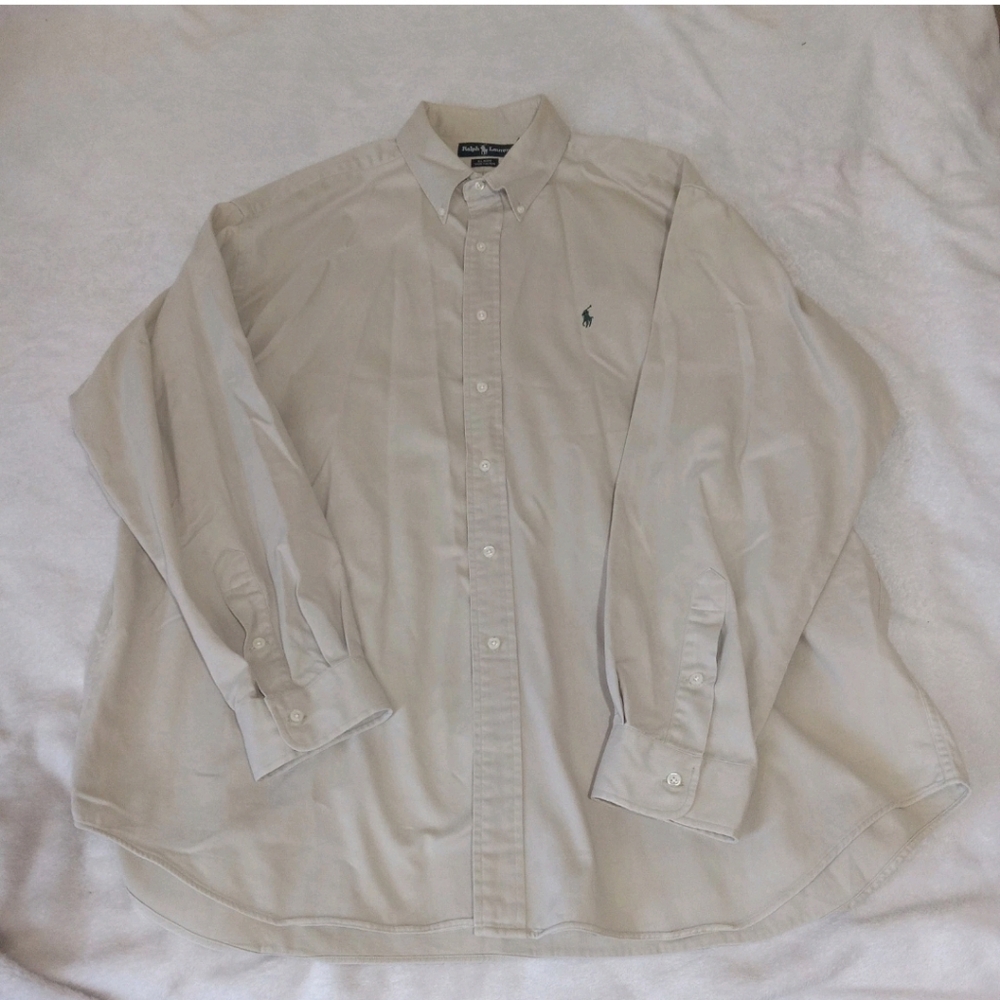 Vintage Ralph Lauren Button Up Shirt Mens XXL Khaki Blaire Pony 90s Preppy - Picture 7 of 14